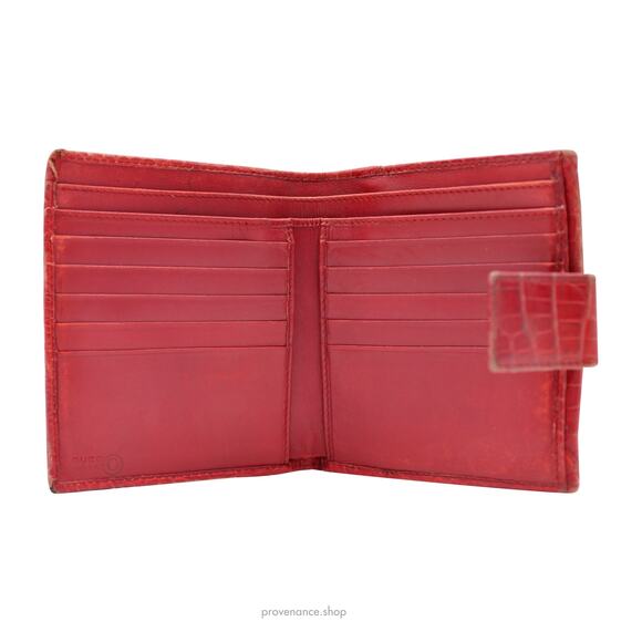 🔴 Gucci Bamboo Trifold Wallet - Red Crocodile Leather - Picture 9 of 15